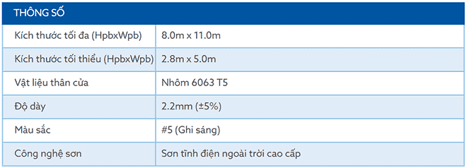 Thông số kĩ thuật của sản phẩm khe thoáng nhôm siêu trường BIGO B100